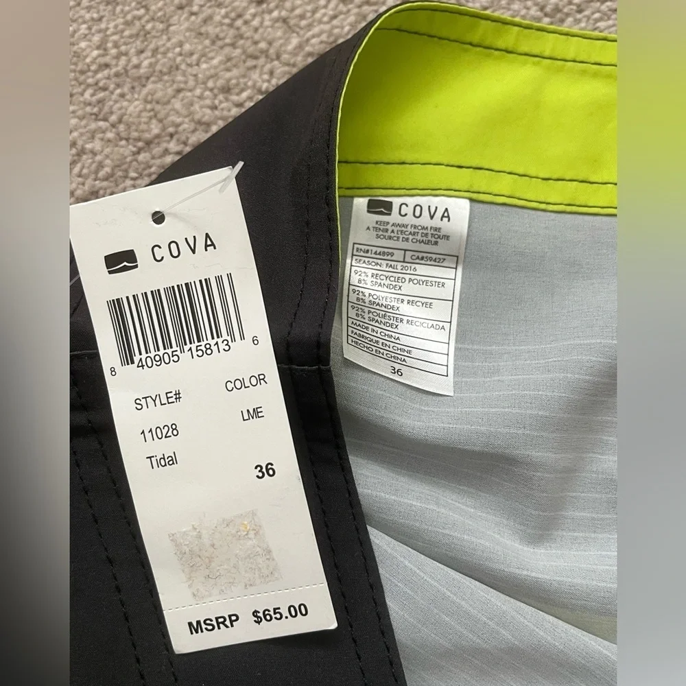 COVA Striped Board Shorts Neon Lime Aqua Surf Swim Trunks Size 36 NWT
